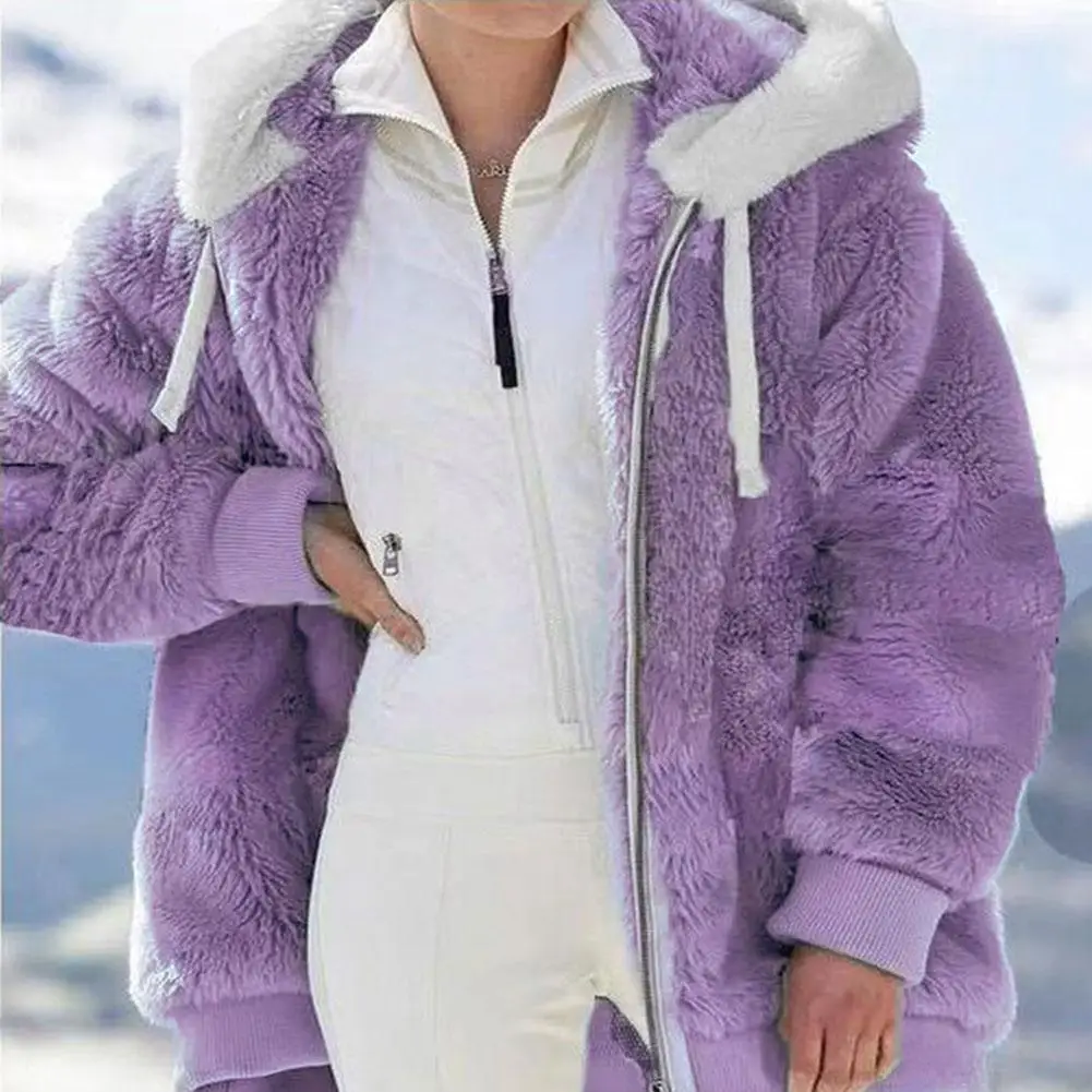 

Plus Size Women's Faux Fur Coat 2022 New Winter Warm Overcoat Outwear Hooded Zipper Outfits Pocket Cardigan Plush Wi K9d7