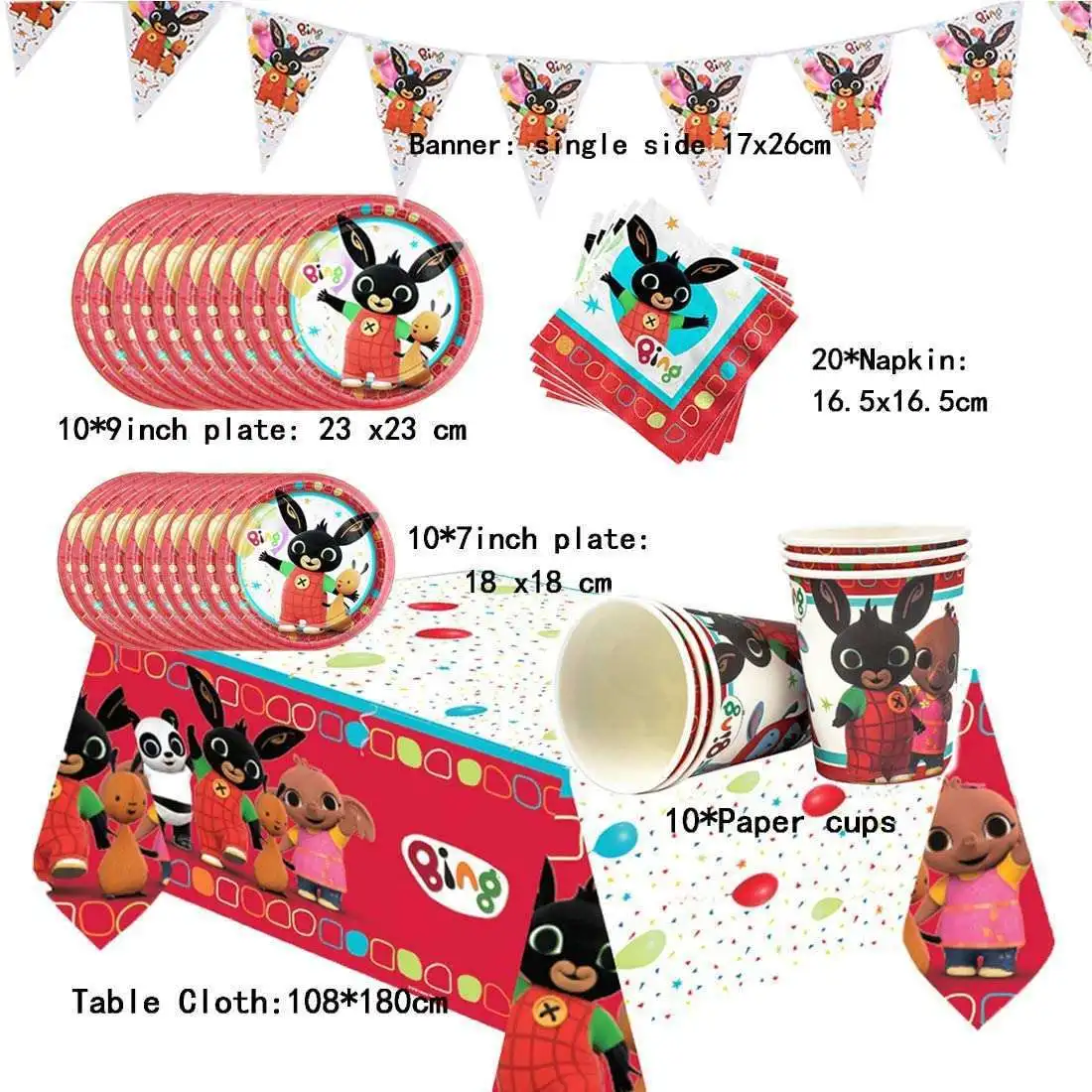 

Bing Rabbit Birthday Decorations Party Supplies Disposable Paper Cup Plates Tablecloth Straws Balloons Kids Action Toy Baby Gift