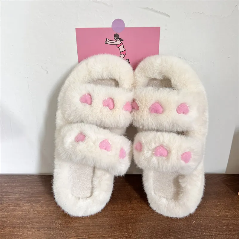 

Шлепанцы женские меховые, мягкие сланцы на платформе, плюшевые массажные, Повседневная зимняя обувь, 2022