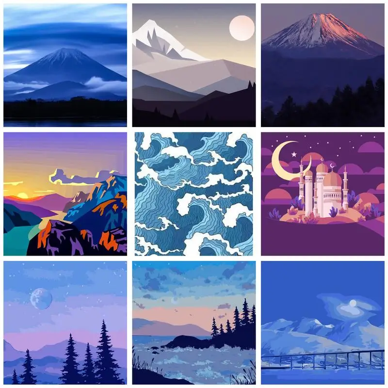 

RUOPOTY Abstract Painting By Numbers Handmade For Beginner Acrylic Paints Mountain Sky Landscape Number Painting Gift Wall Art