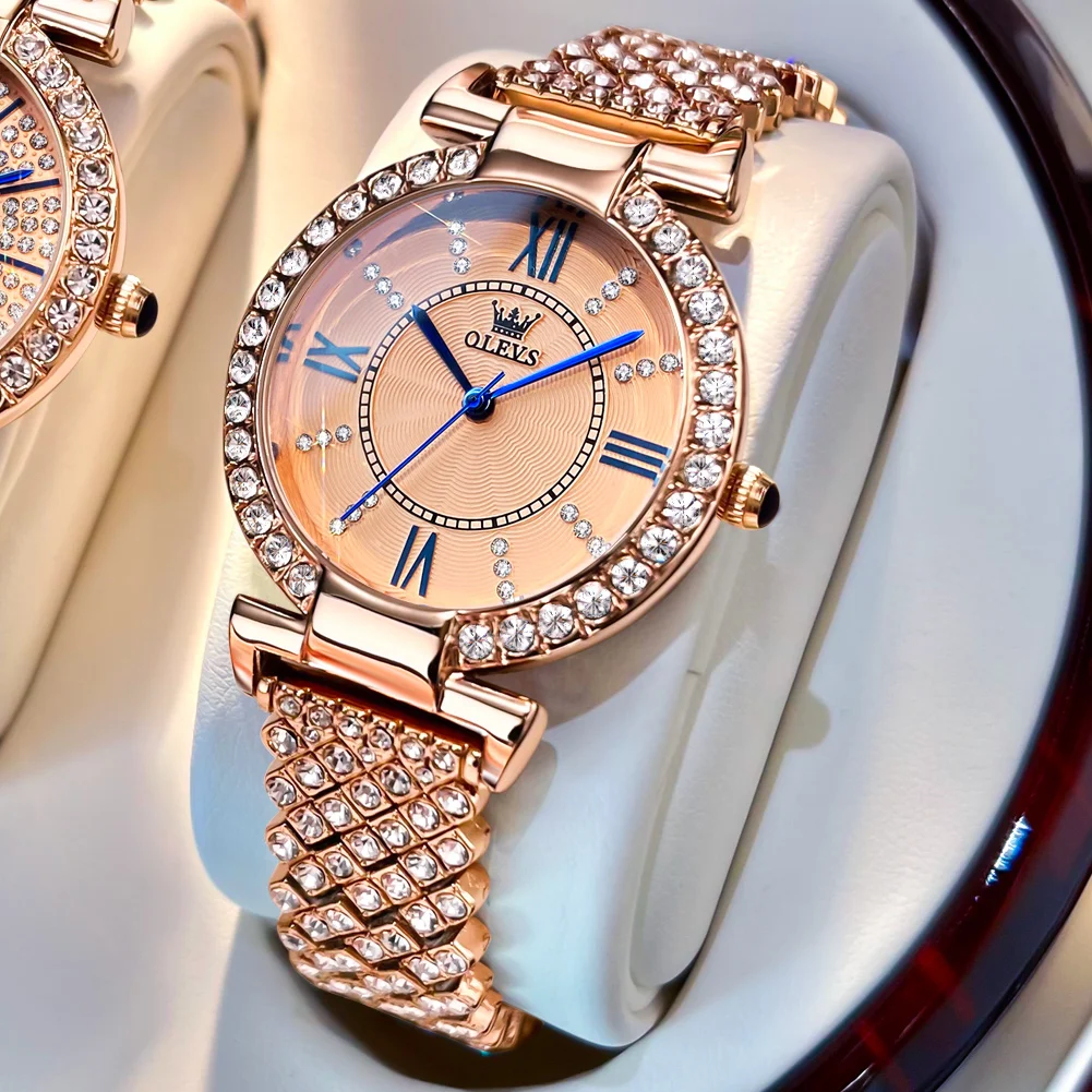 OLEVS Luxury Top Brand Diamond Watches for Woman Fashion Ladies Quartz Watch Stainless Steel Female Elegant Wristwatch Gift enlarge