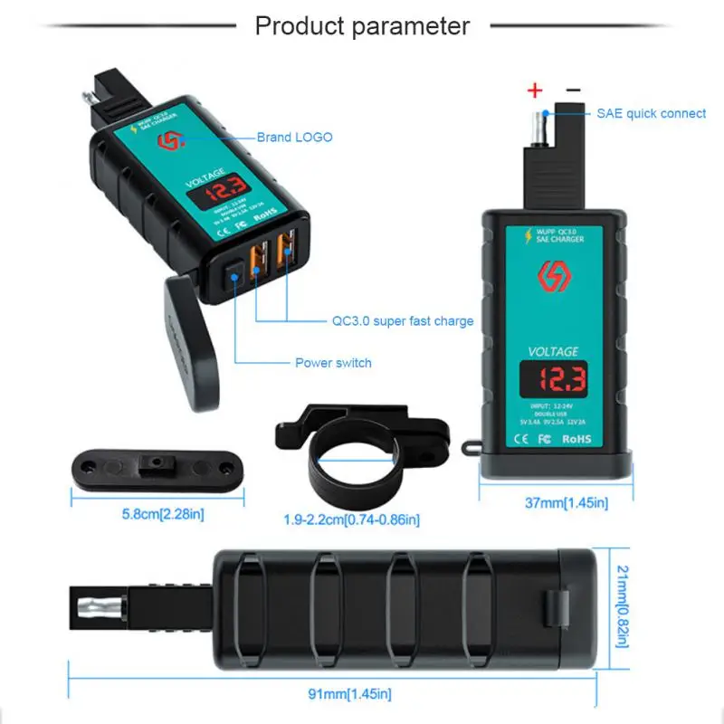 Зарядное устройство для мотоцикла QC3.0 12 В USB быстрое зарядное водонепроницаемый