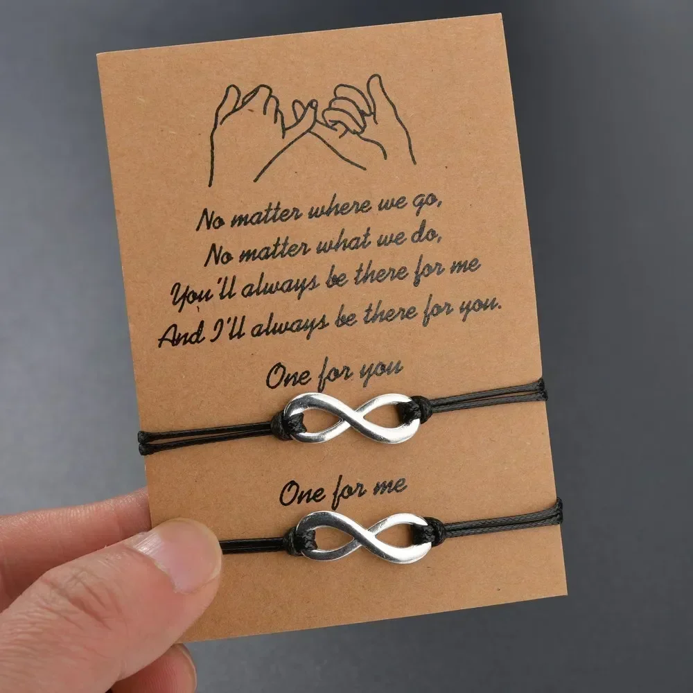 Charmsmic 2 Pcs/Set Vintage Silver Color Infinity Eight Sign Charm Bracelets Lovers Friends Girls Women Wax Rope Hand Jewelry
