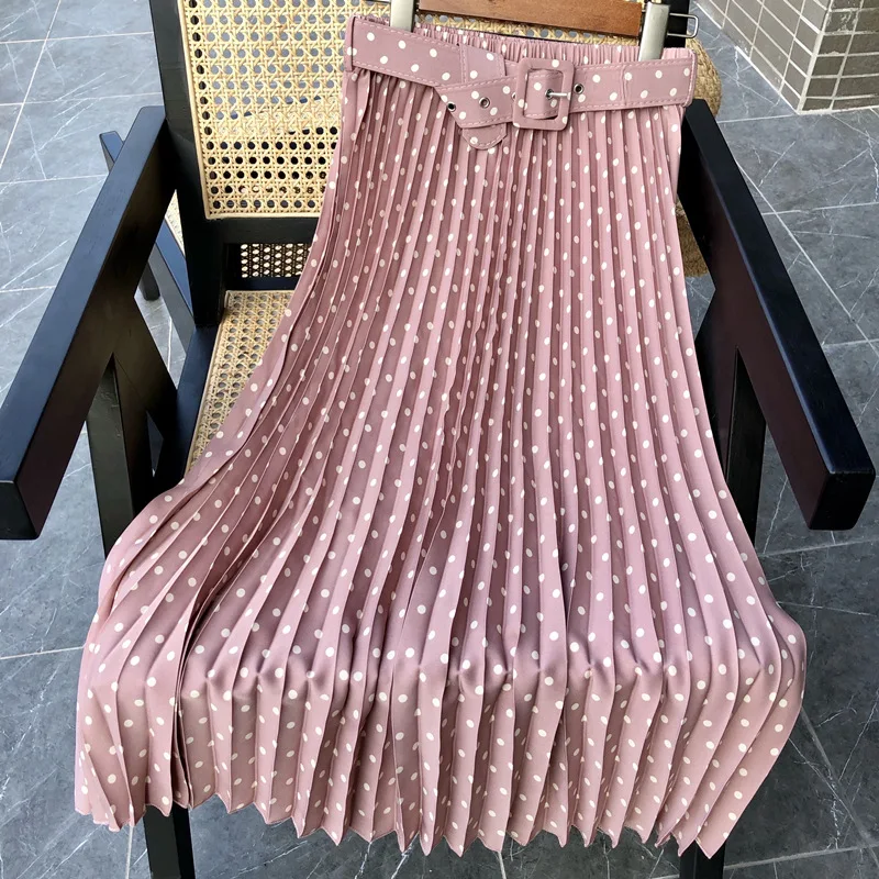 

Юбка женская плиссированная в горошек, с завышенной талией и поясом