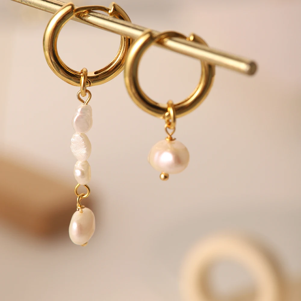 

Elegant Irregular Asymmetric Pearl Tassel Stainless Steel Earrings Gold Plated Waterproof Fashion Charm Jewelry For Women 2022