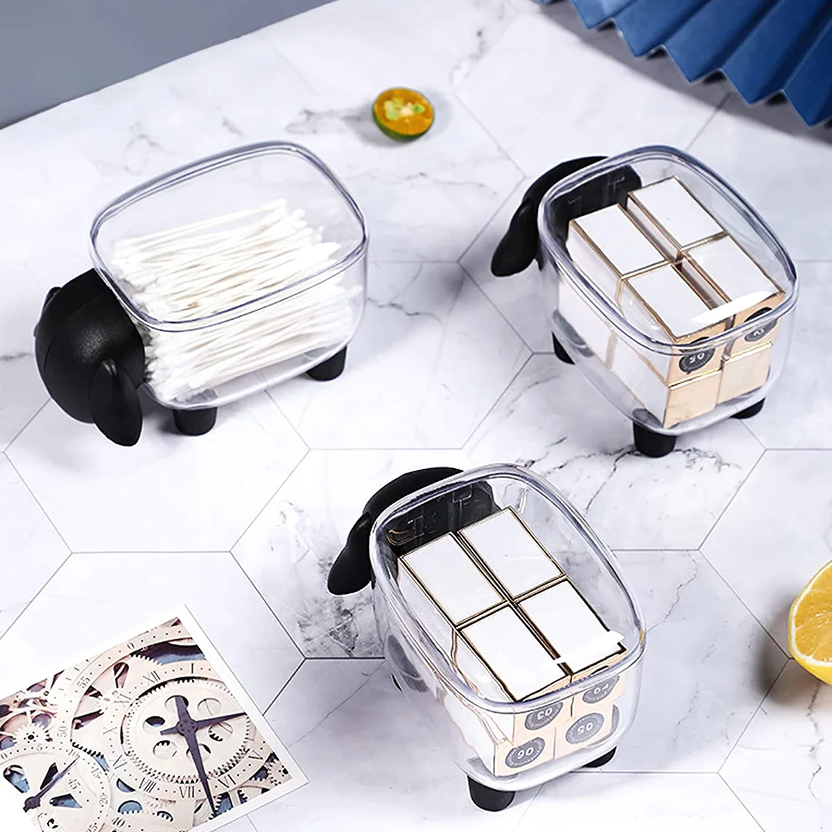 

Sheep Shaped Cotton Swabs Storage Box Container Qtip Holder Dispenser Toothpick Cosmetics Boxes Case Desktop Organiser