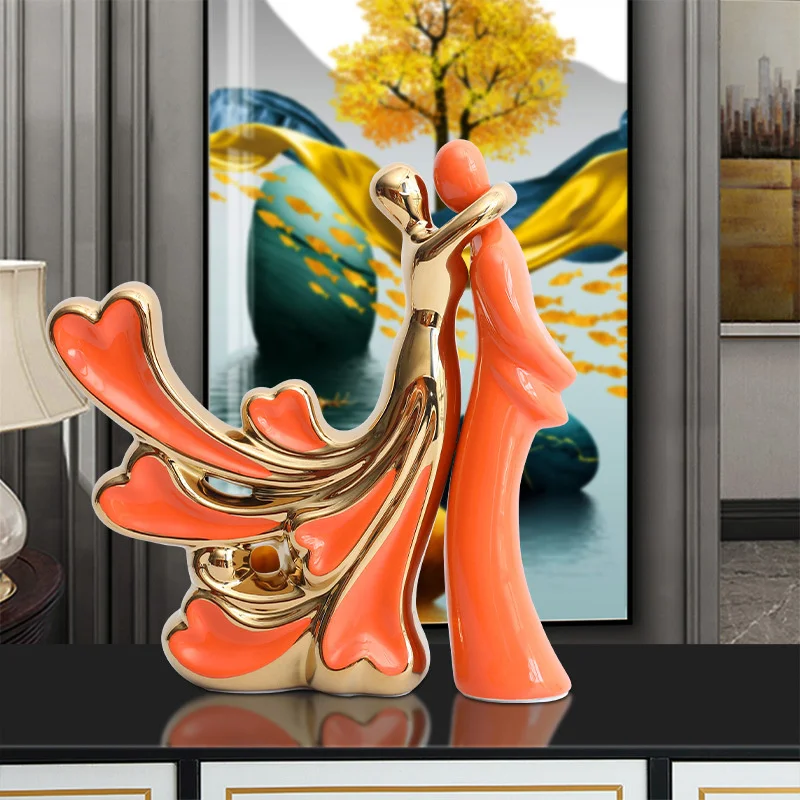 

Modern creative ceramic Orange Gold lovers character decorations wine cabinet home accessories bookshelf living room partition