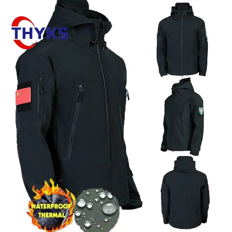 

Мужская теплая куртка из мягкой кожи акулы, камуфляжная флисовая водонепроницаемая и ветрозащитная теплая куртка с капюшоном для походов и альпинизма, осень 2023