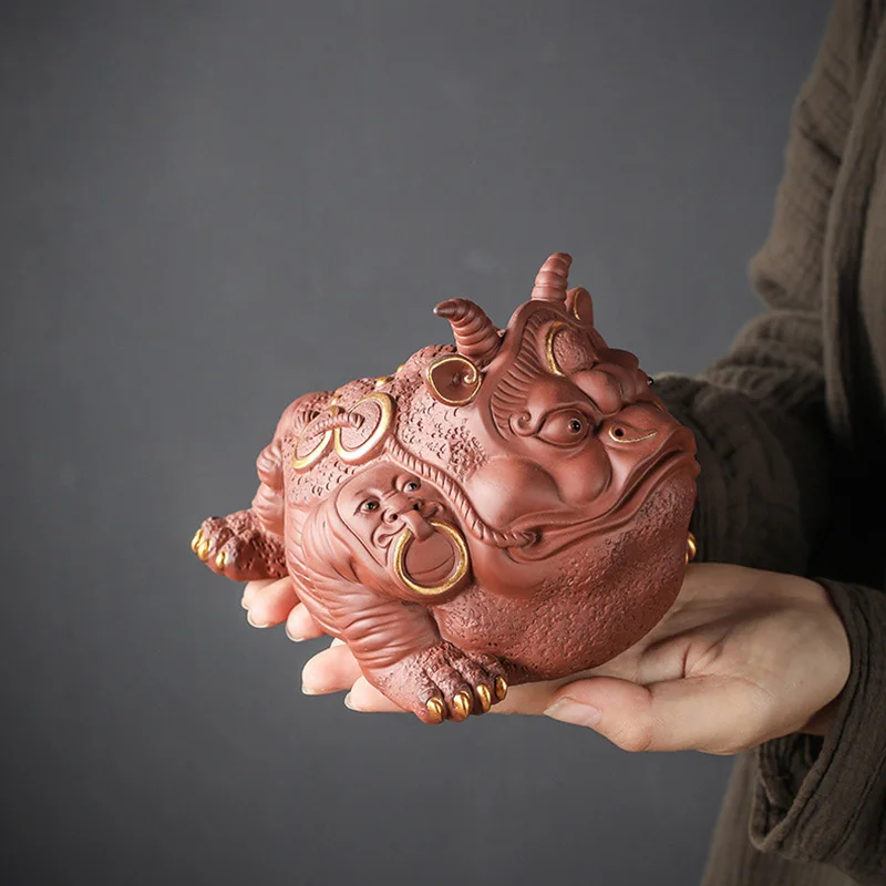 

Raw ore purple sand Golden cicada Statue，Handmade，Chinese mascot，Feng Shui Lucky Decorations for Home Living Room