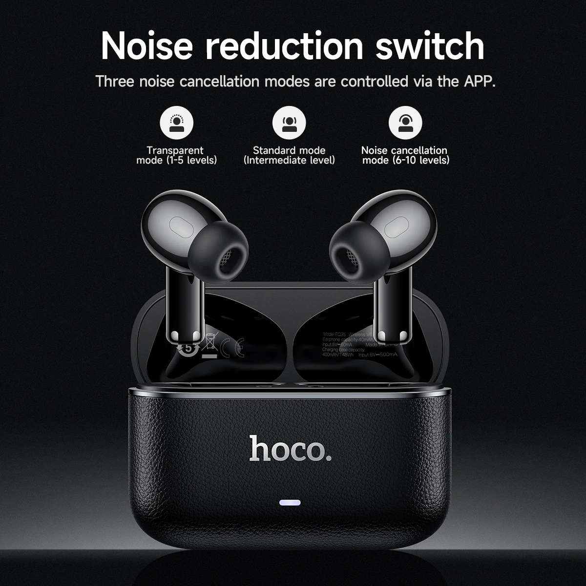 Фото Беспроводные наушники Hoco EQ35 Rhyme True Wireless с Bluetooth 5.4, ANC, ENC, адаптивной шумоподавляцией в реальном времени, 6 микрофонами и звуком высокого разрешения. №4