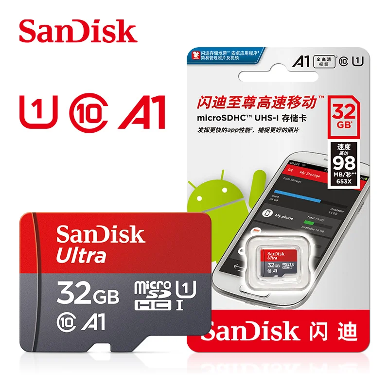 

SanDisk карта памяти Micro SD, класс 10, 128 ГБ, 64 ГБ, 256 ГБ, 32 ГБ