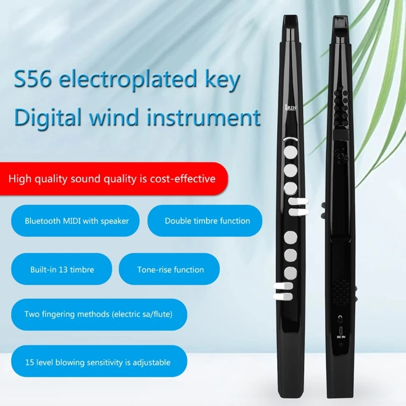 Electronic Flute Wind Instruments 13 Tones Removeable Nozzle Rechargeable Battery Midi Connect