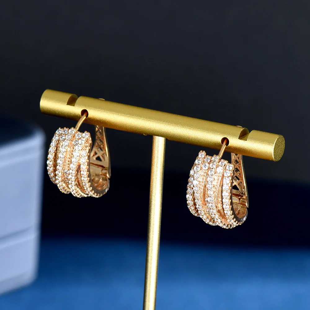 

Fashion Luxury Cubic Zirconia Gold Plated Hoop Earrings for Women Geometric Design Earrings Bridal Party Jewelry bijoux E-1073