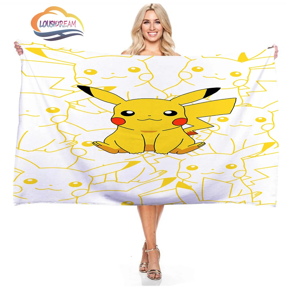 Милое пляжное полотенце Pikachu Покемон микрофибра двустороннее бархатное для
