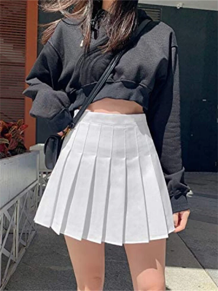 Женские плиссированные юбки с высокой талией, школьная белая/черная ...