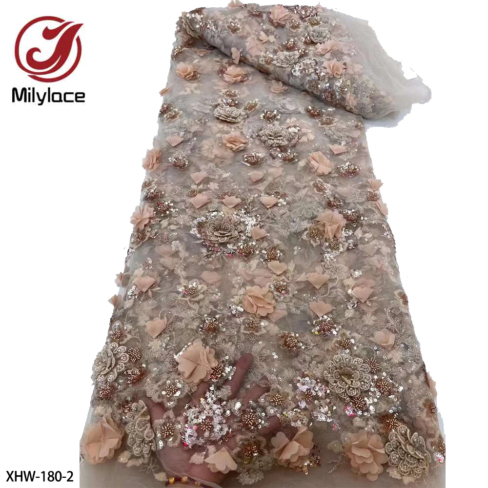 Роскошные бусины 3D Цветочная вышивка Французский Тюль кружевная ткань