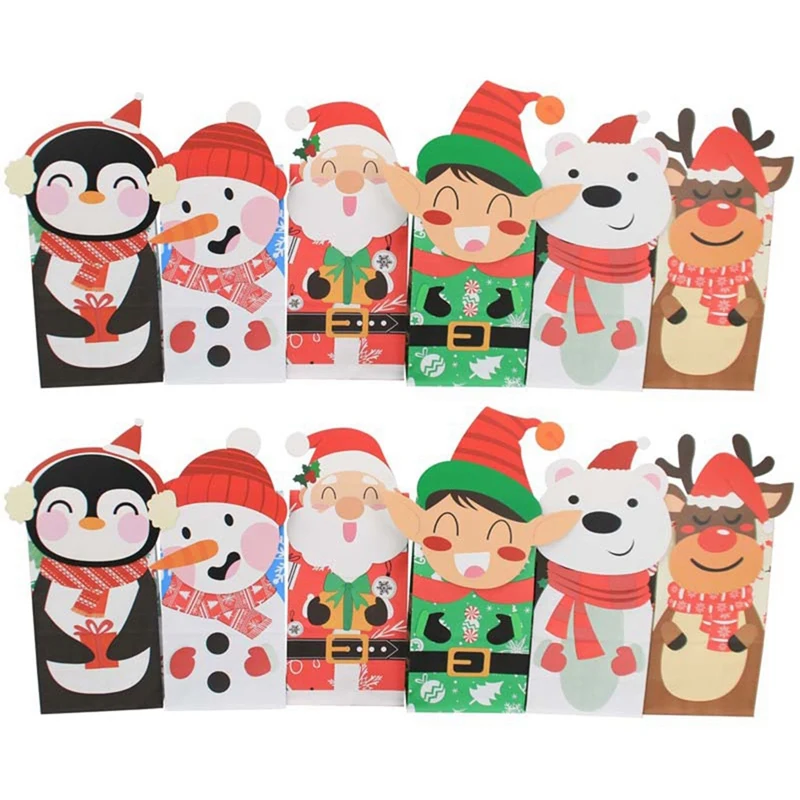 

SEWS-48PCS рождественские пакеты для подарочных пакетов для рождественской упаковки, большой ассортимент, пакеты для праздников из крафт-бумаг...