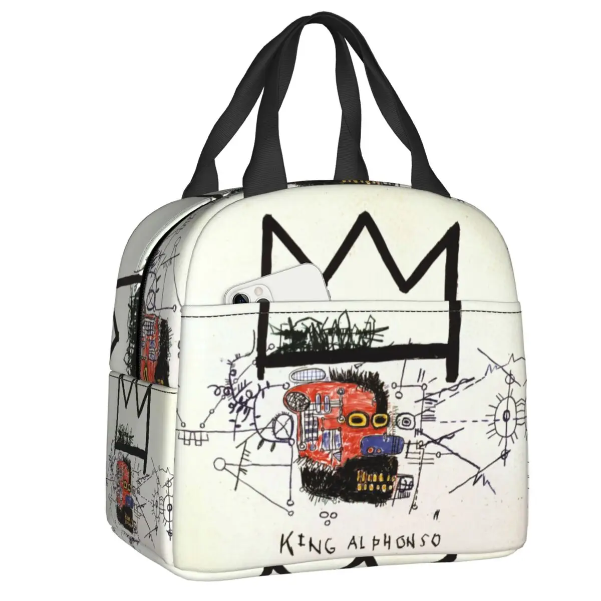 King Alphonso Lunch Box for Women Waterproof Basquiats Graffiti Thermal Cooler Food Insulated Lunch Bag School Children Student