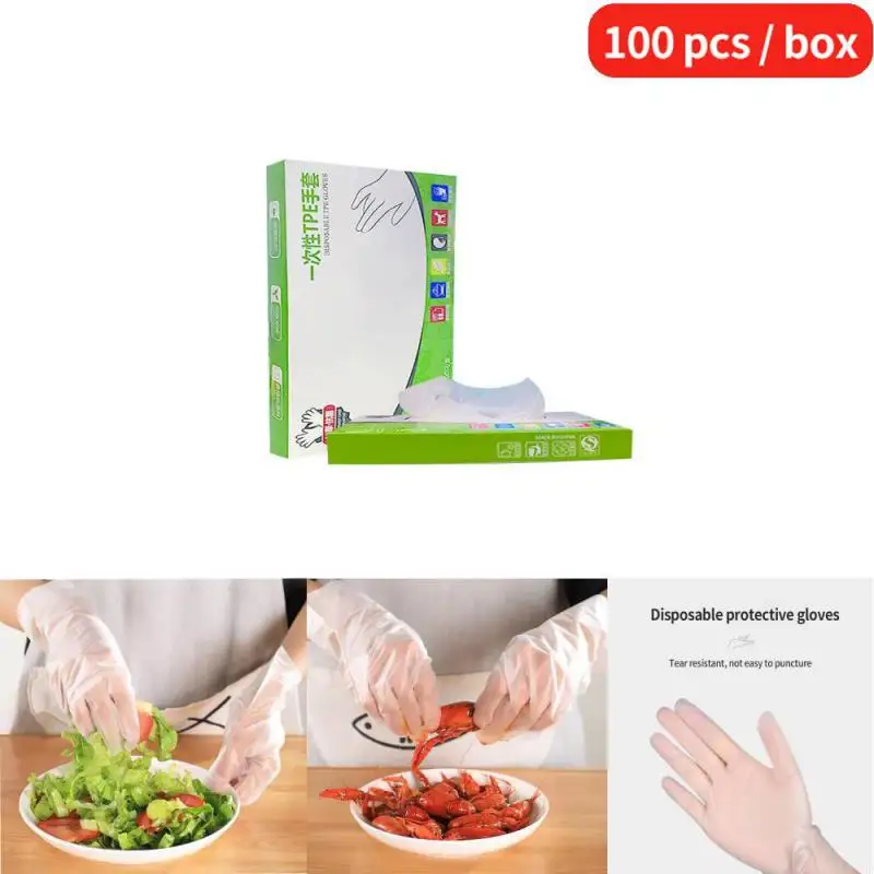 

100Pcs Latex Free Gloves TPE Disposable Gloves Transparent Non-slip Acid Work Kitchen Laboratory Cleaning Gloves Dropshipping