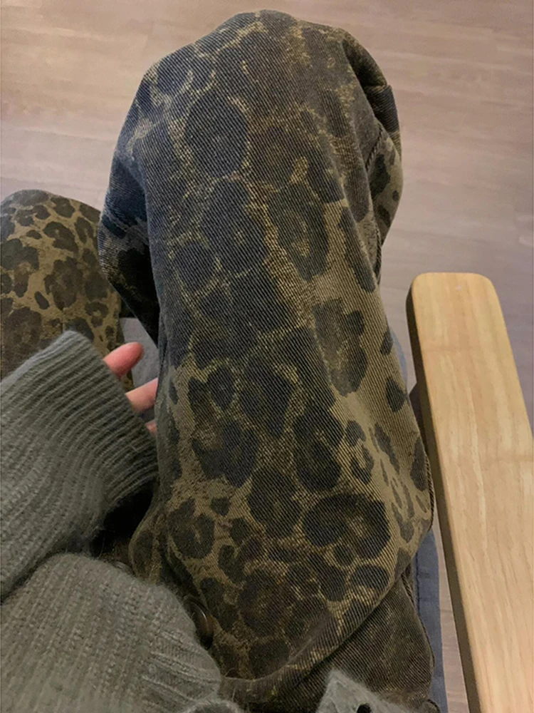 Большие размеры 50 00 кг джинсы с леопардовым принтом American High Street женские осенние