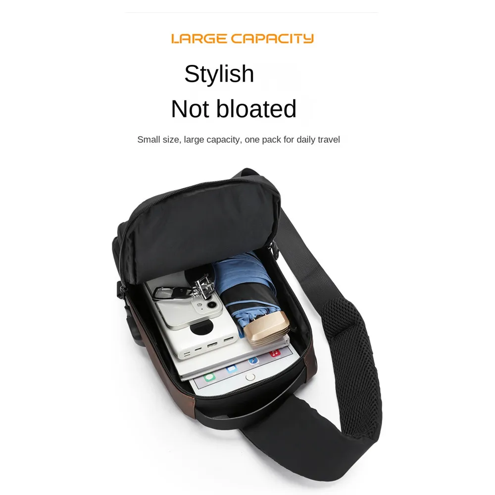 JEEP BULUO Brand High Quality Men USB Crossbody Shoulder Bags Chest Sling Safety Lock Male Anti-theft Fashion Travel Pack