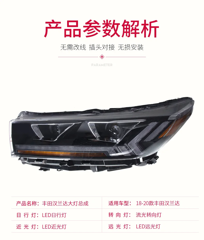 Динамическое шоу Kluger 2018 ~ 2021y 2 шт. бампер головной фонарь для Highlander светодиодный