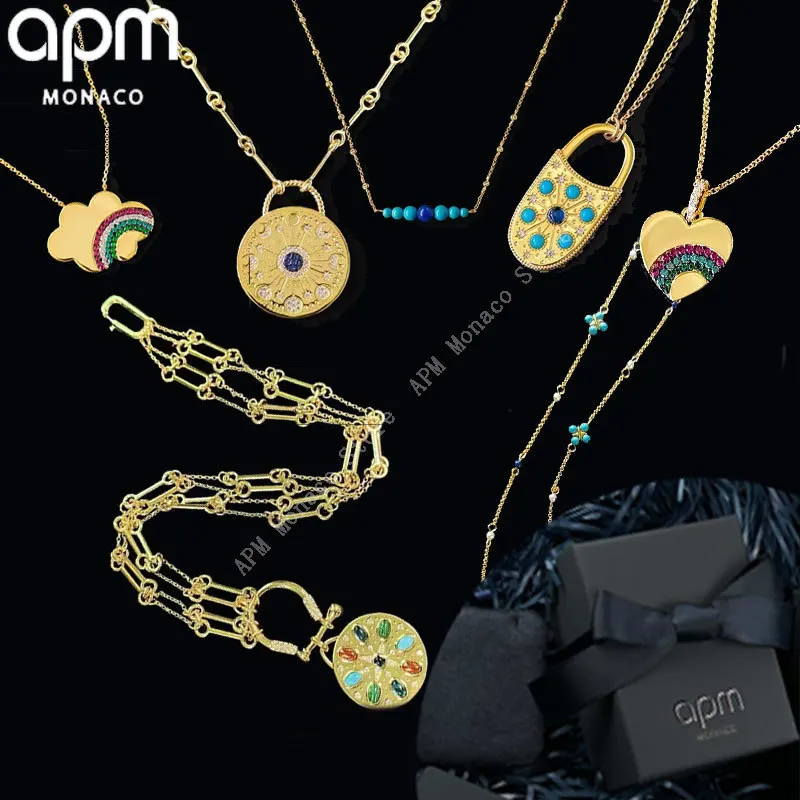 

APM Monaco Jewelry S925 New Sterling Silver In July Exquisite Roman Design Cool Women's Necklace Summer Fashion Luxury Brand