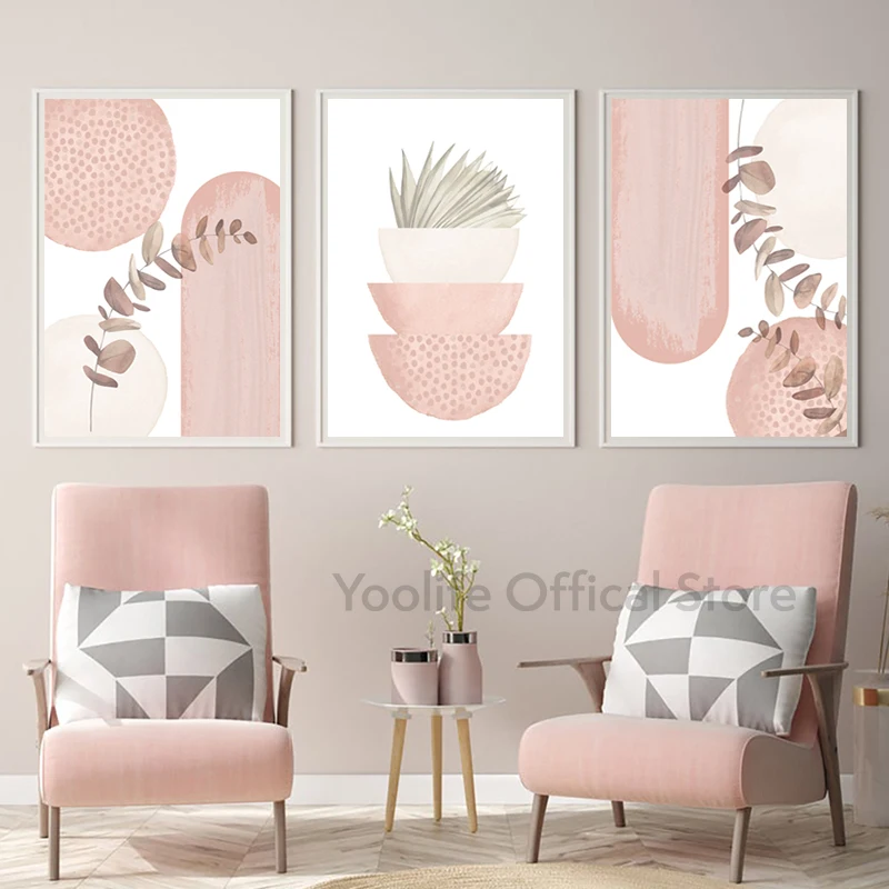 Румяно-розовые художественные формы с принтом в стиле бохо настенная живопись на