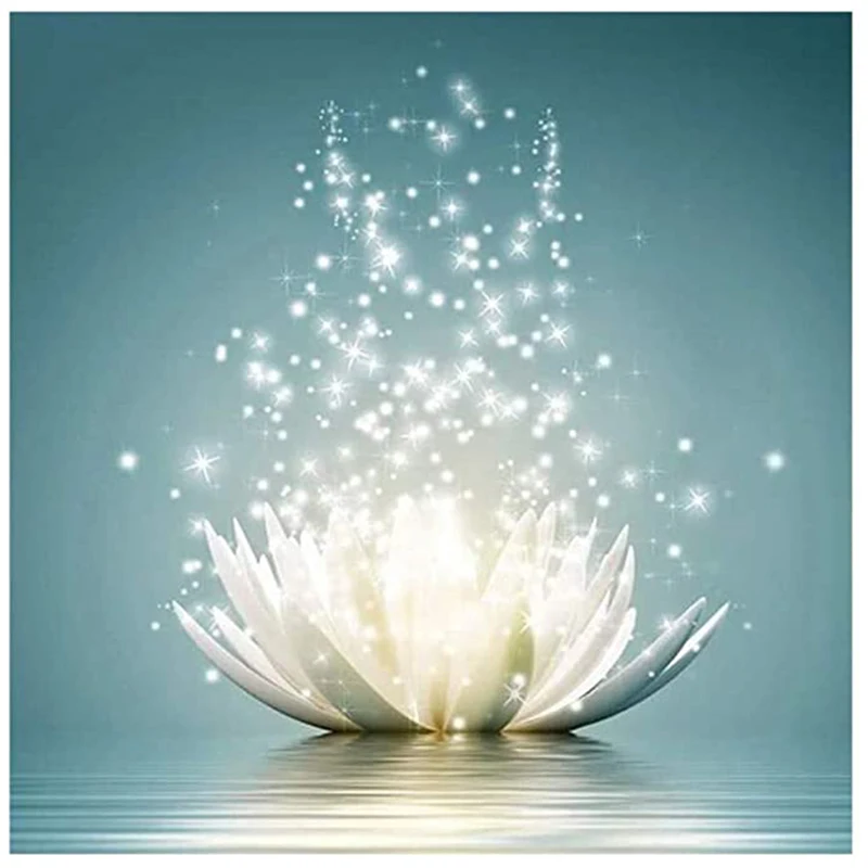 

Full Round Diamond Painting "White Lotus Flower" Resin Drill Embroidery 5D Diy Diamond Painting Handmade Cross Stitch Decor Gift
