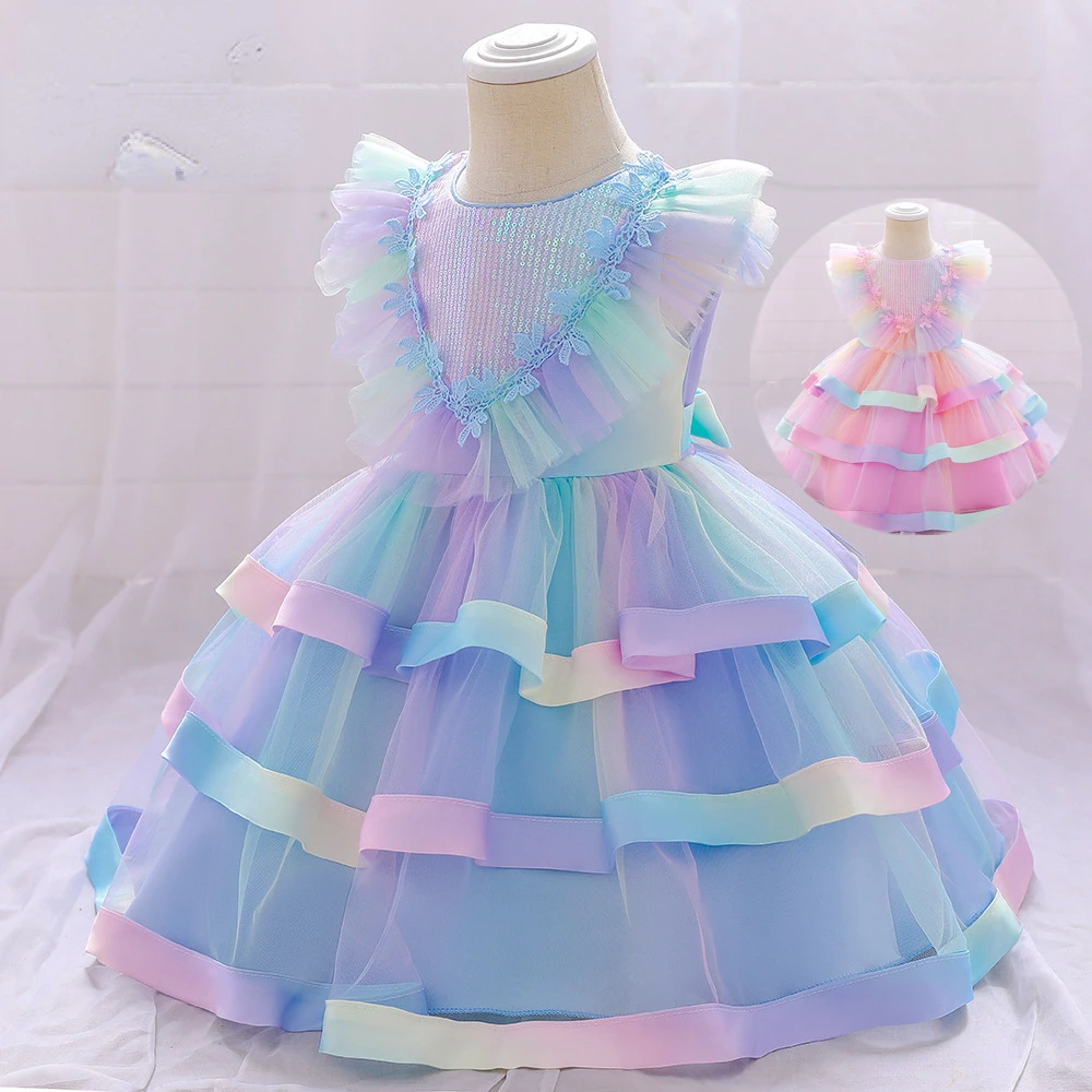 

Summer Princess Girl Lace Flowers Dresse Kids Wedding Birthday Party Sweet Children Clothing for 1-15 Years Old Vestidos 2022
