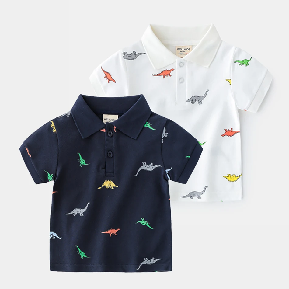 

Children Casual Cartoon Dinosaur POLO Shirt 2022 New Summer Short Sleeve T shirt Kids Turndown Collar Fashion Boys Girls T-shirt