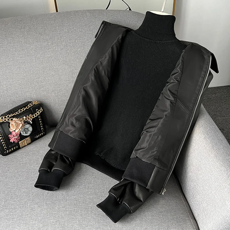 Lady Leather Jackets Solid Vegetable Tanned Genuine Sheepskin Coats Motorcycle Streetwear 2022 New CL4011