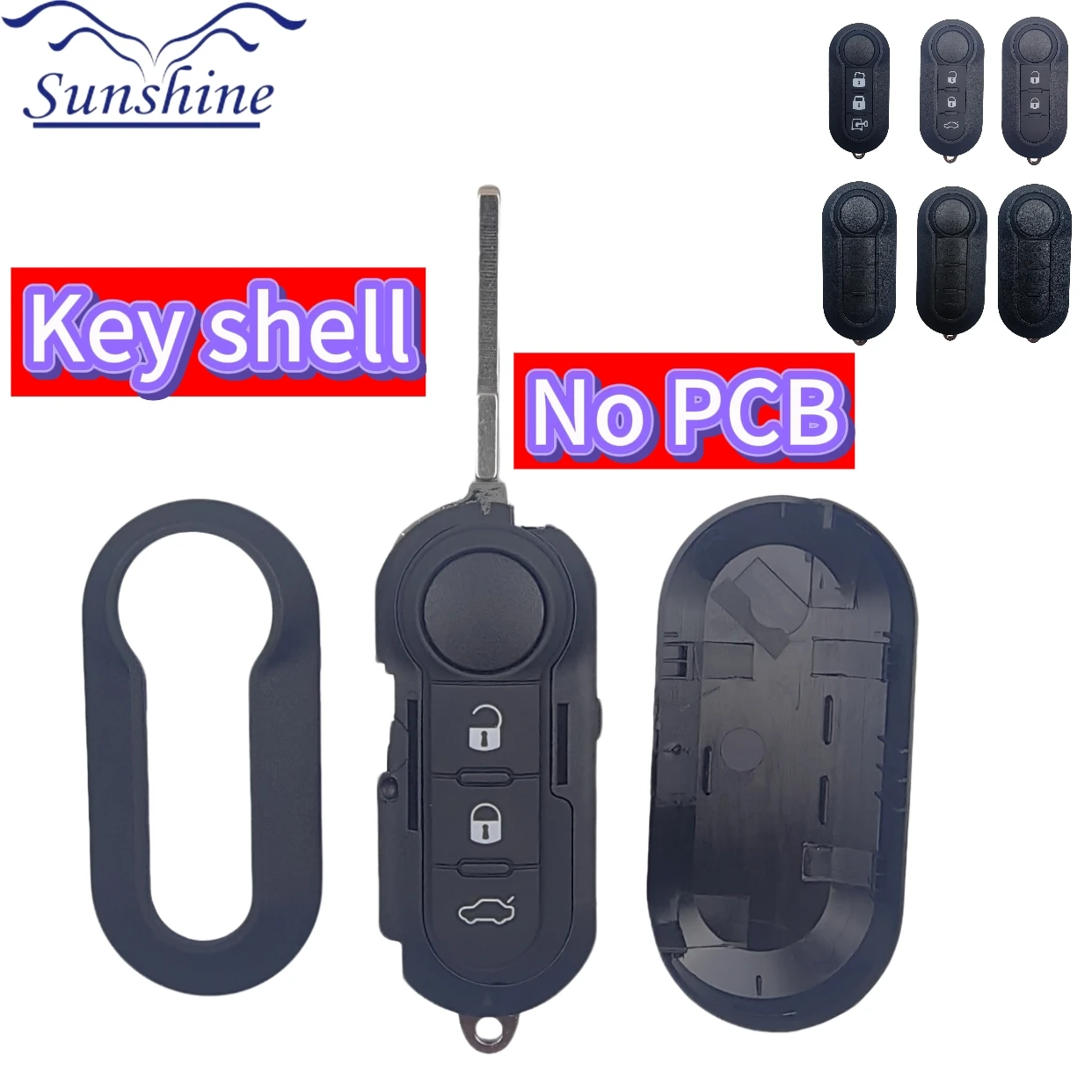 Фото Новый корпус ключа-брелока без платы PCB для Fiat 500, Panda, Punto, Bravo, Ducato, Peugeot Boxer, Citroen Jumper с необработанным лезвием SIP22 №1