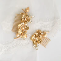 slbrida handmade baroque style alloy flower leaf crystal rhinestone bridal hair comb wedding hair accessories women jewelry