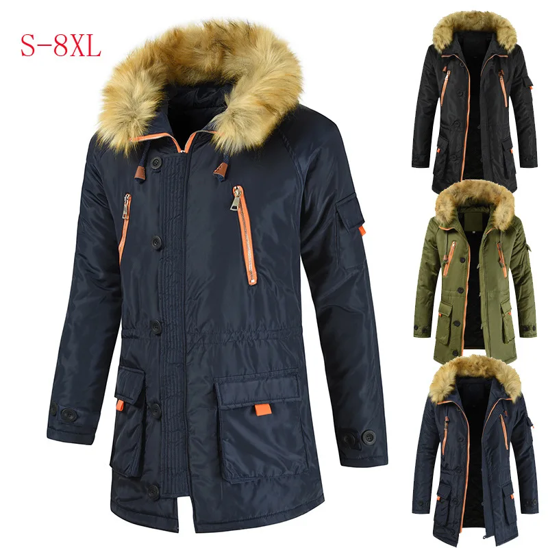 Winter Men's Loose Hooded Cotton Coat Large Size Casual Thickened Warm Jacket Medium-length Cotton Clothing