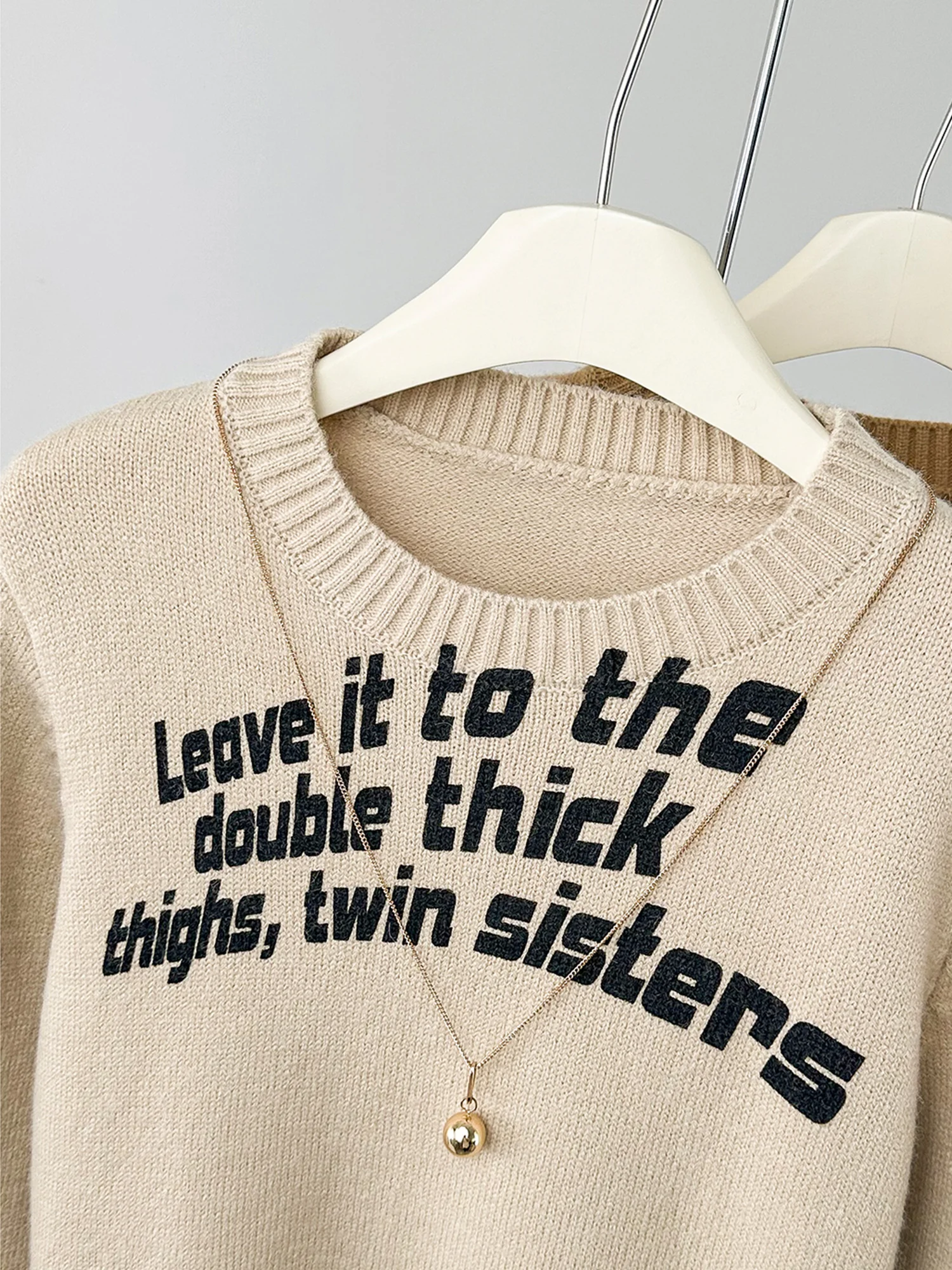 Inzevuka/корейский вязаный свитер с длинными рукавами и буквенным принтом женская