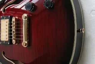 

Китайская гитарная фабрика под заказ, Новая электрическая гитара с полым корпусом красного цвета, джазовая гитара, золотая фурнитура, беспл...