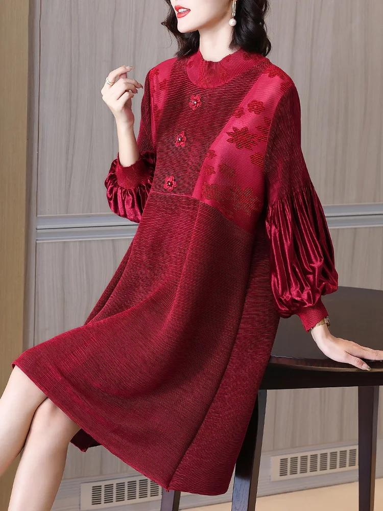 

Mother Noble Gold Velvet Red Dress Fall/winter 2022 New Long Sleeve Foreign Style Age Reduction Happy Wedding Dress