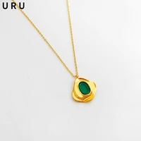 trendy jewelry green glass pendant necklace for women gilr gifts elegant temperament one layer chain necklace dropshipping