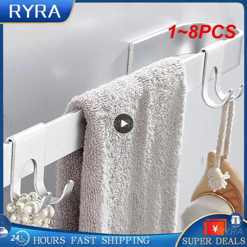 

1~8PCS Aluminum Hook Shower Glass Door Hook Free Hole Towel Rack Hanger Key Organizer plug Shaver Holder Rack Hook