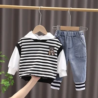 boys spring suit baby striped sweater fake two pieces autumn fashion fashionable childrens beam jeans
