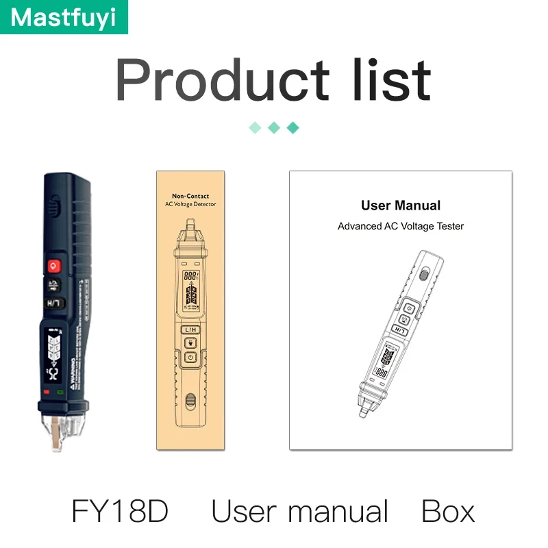 

MASTFUYI Многофункциональный детектор напряжения с ЖК-экраном 12 В-1000 В Ручной тестер напряжения переменного тока Поиск точки останова Обнаружение температуры