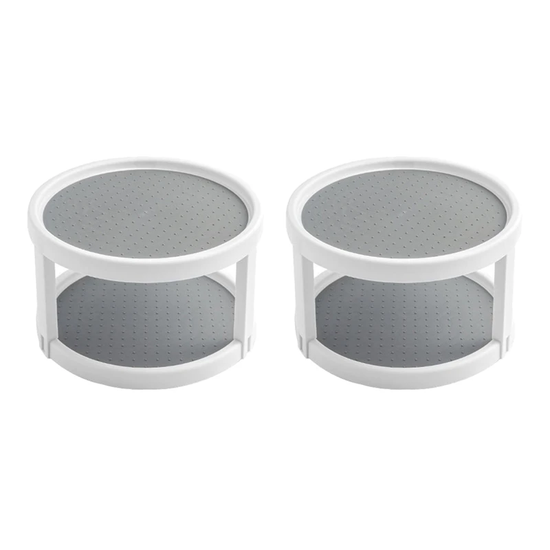 

2X 360 Rotation Double Layer Cabinet Organizer Spice Storage Rack Pantry Turntable 25Cm - Gray