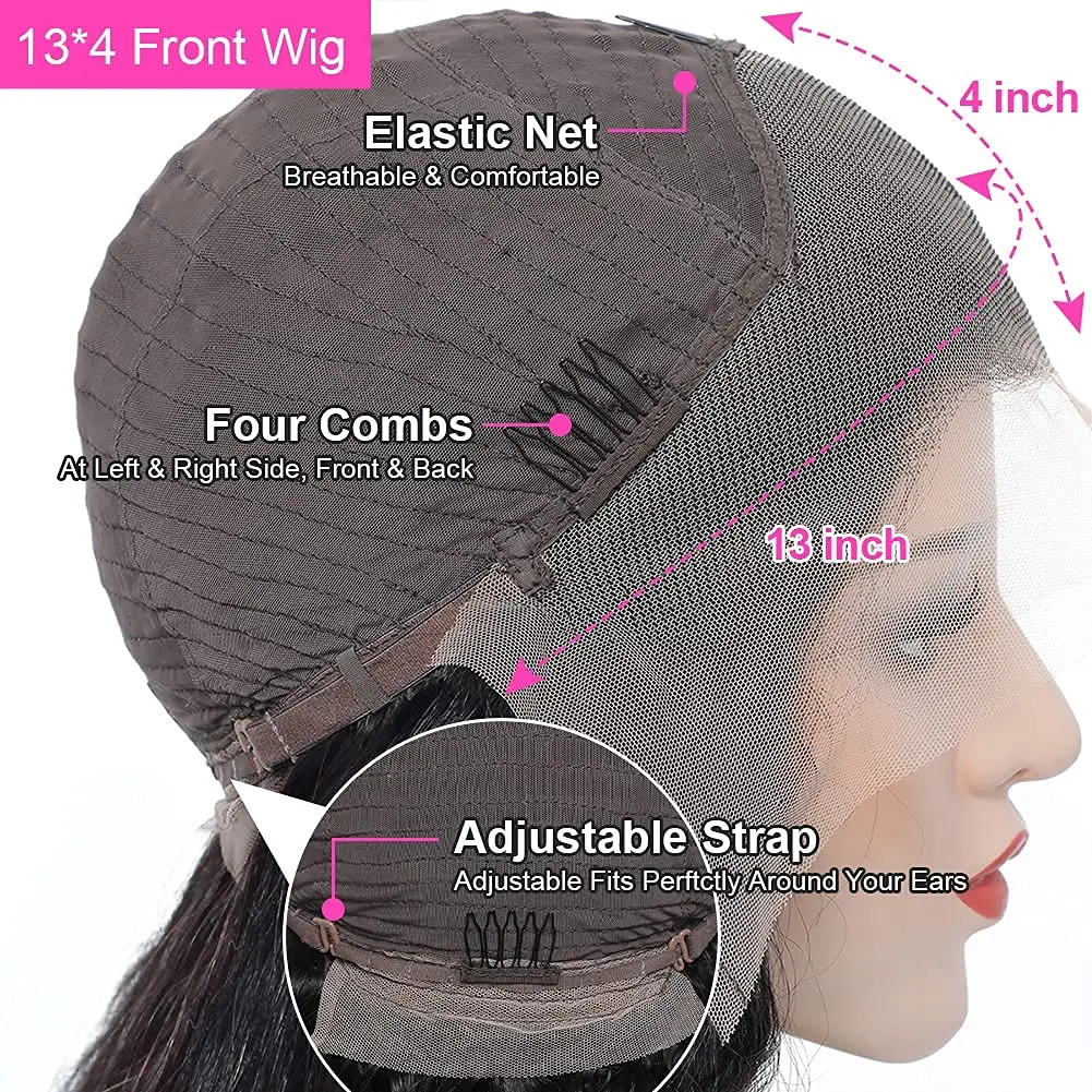 13x4 Straight Lace Front Wig Brazilian Human Hair Lace Frontal Wigs for Women 180% Preplucked with Baby Hair Natural Amplitude