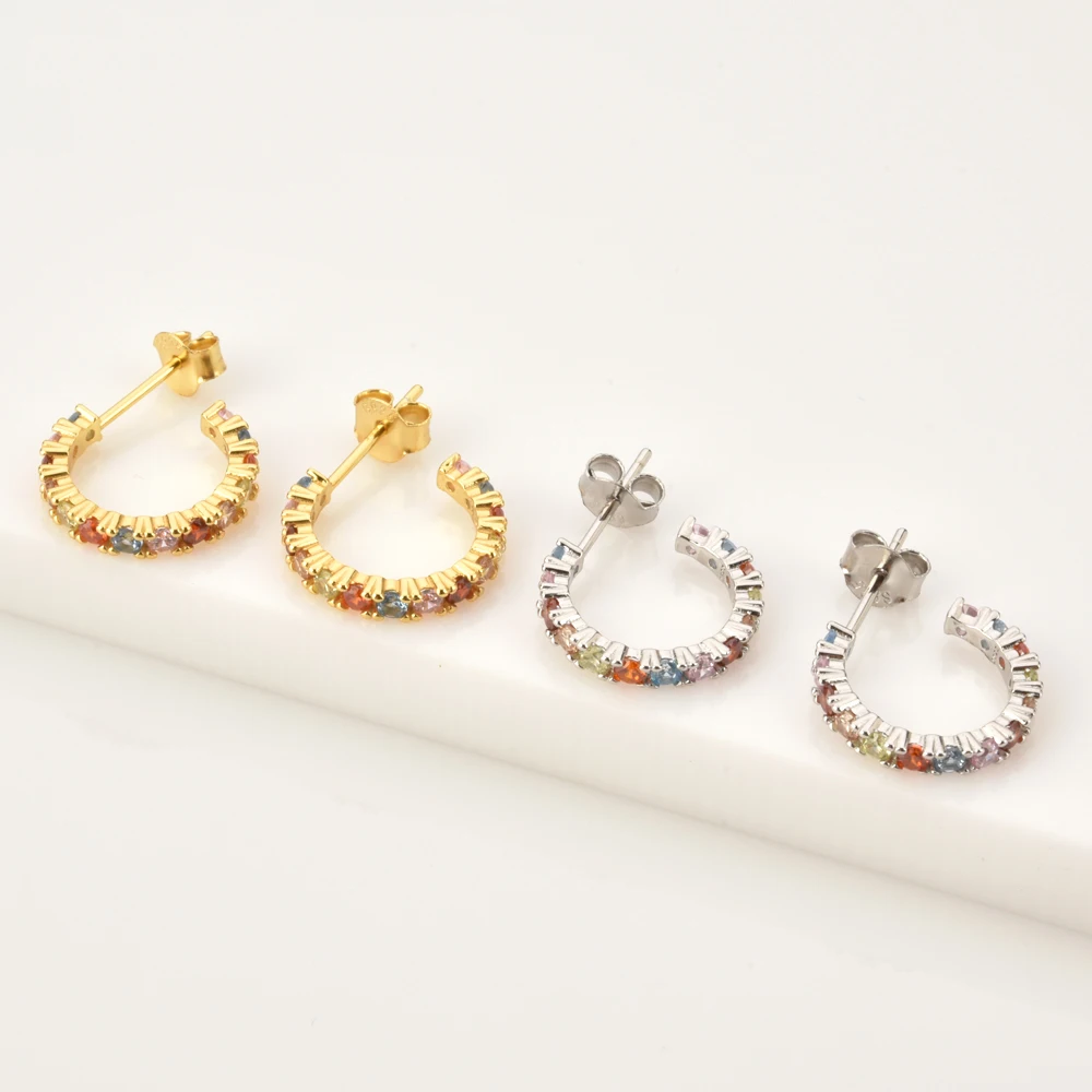 

S925 Rainbow CZ10.8mm Exquisite Zircon Boho Fashion Queen Earrings Ladies Fashion Jewelry Trend Ins Same Earring Gift