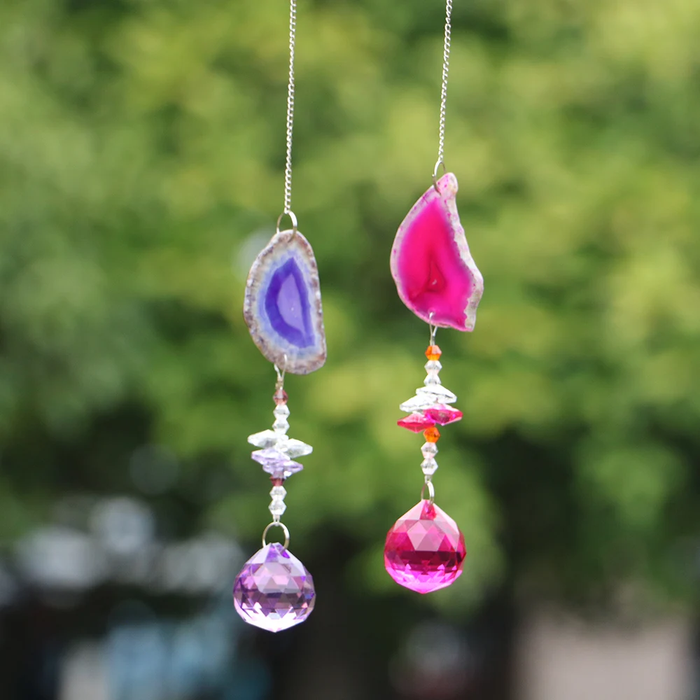 

Подвесной хрустальный шар Suncatcher 30 мм с агатовыми ломтиками, ветряные колокольчики, радужные украшения для окон, украшение для дома и сада