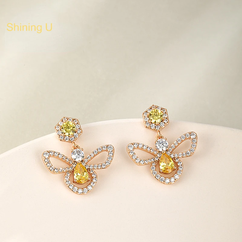 

Shining U Colored Gems Bee Dangle Earrings Fashion Jewelry for Women Party Summer Gift