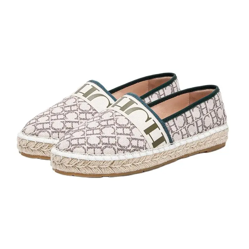 

Women's Handmade Straw-Woven Travel Casual Shoes Ladies Shoes Lazy Flat Lace Bling Loafers Canvas Espadrille Rubber Sole