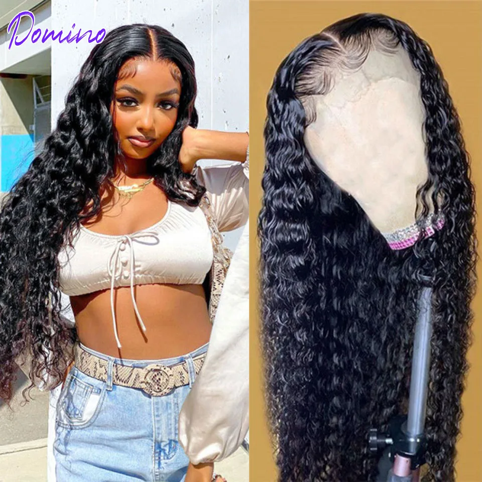 DOMINO Deep Wave Frontal Wig Human Hair Brazilian Remy Transparent Lace Front Human Hair Wig For Women Deep Curly Lace Front Wig