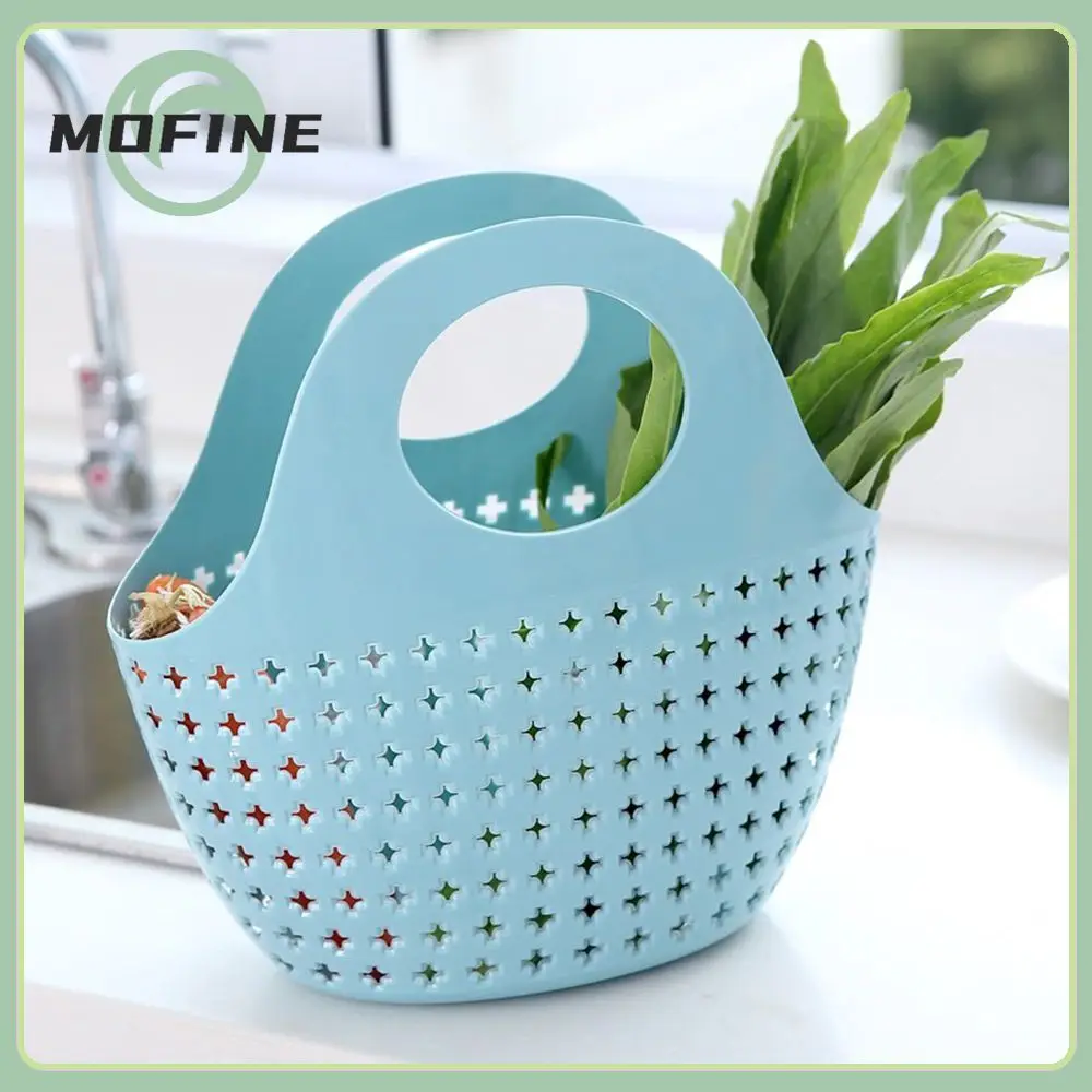 

New Stylish Storage Bathroom Kitchen Hollow Plastic Fashionable Portable Basket With Handle Sundries Organizer Containers Bags